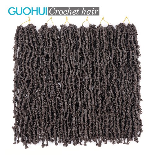 GUOHUI Butterfly Locs Crochet Hair 18 Inch Dark Brown 6 Packs All Handmade Pre Looped Soft Distressed Faux Locs Braids for Women Kids (18", 4#)