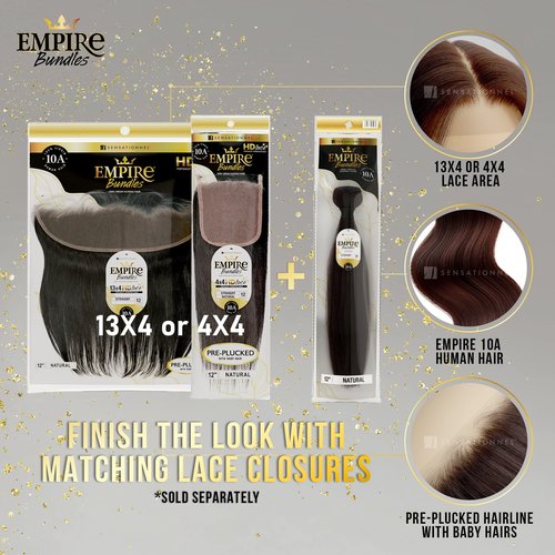 Sensationnel Empire bundle 4x4 closure - straight HD lace large free parting lace frontalclosure unprocessed human hair weave (10 inch, NATURAL/BLACK)