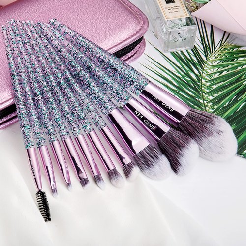ENZO KEN Glitter Makeup Brushes Set with Case, Vegan Makeup Brush Set Professional, Colorful Cosmetic Brushes Makeup Set, Make up Brush Vegan, Make up Brushes Set Professional, Makeup Brush Set Vegan