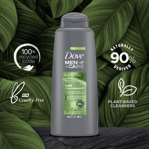DOVE MEN + CARE 2 in 1 Shampoo and Conditioner For Healthy-Looking Hair Lime + Cedarwood Naturally Derived Plant Based Cleansers 20.4 oz 3 Count