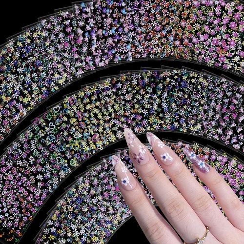 60 Sheets Floral Nail Stickers Dopamine Bloom 3D Self Adhesive Nail Art Decals for Women Girls, Cute Daisy Heart Flower Designs, Nail Art Supplies Manicure Salon DIY Decoration Accessories