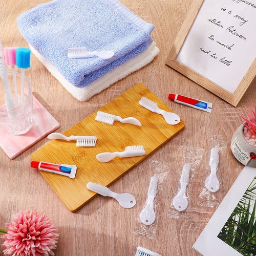 Patelai 100 Pcs Handle Toothbrush Thumbprint Individually Packaged Security Toothbrush Bulk with Short Handle Soft Bristles for Portable Travel Teeth Cleaning, Mini Size