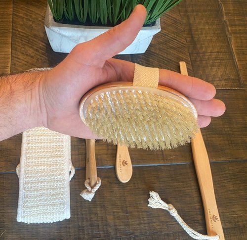 Poshinest Spa Bath, and Shower 5 Piece Bamboo Brush Set