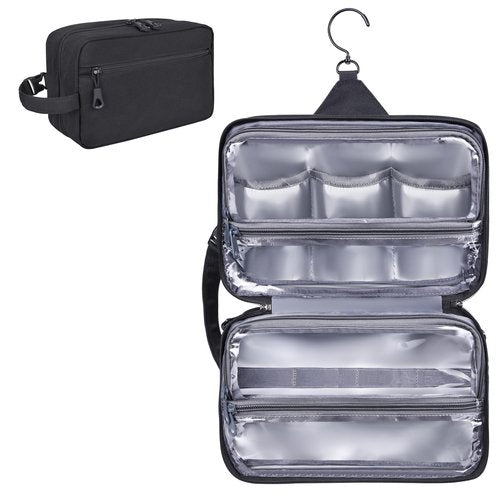 HILOMON Toiletry Bag for Men, YKK Zippers Hanging Bathroom Shower Hygiene Bag with Metal XXL Swivel Hook, Big Comparment, Waterproof for Travel Accessories