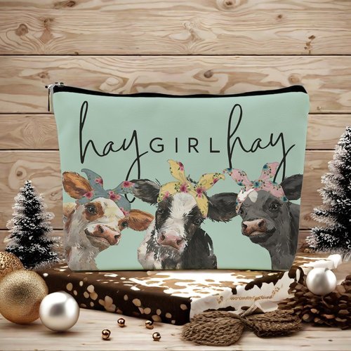 NEGIGA Cow Print Stuff,Cow Makeup Bag,Cow Gifts,Western Makeup Bag,Makeup Bags For Women,Cow Print(Green Pu Leather Cosmetic Bag)