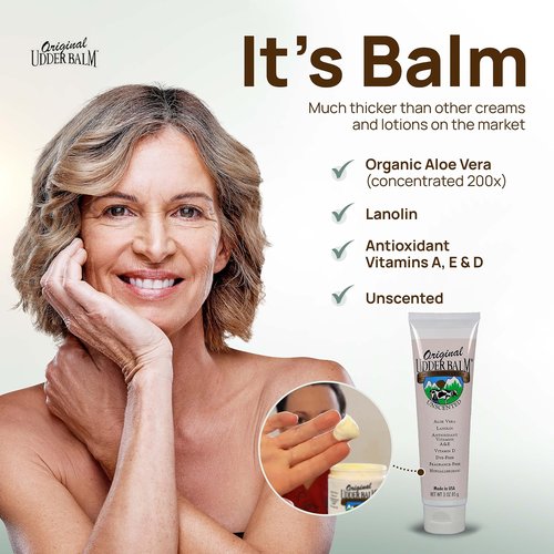 Original Udder Balm Unscented 16 Oz Jar & 3 Oz Tube Bundle - Hypoallergenic Formula, Dye-Free and Fragrance-Free, Body Moisturizing for Very Dry Skin