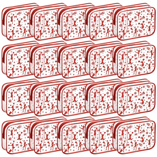 Shinylin 20 Pcs Cheer PVC Makeup Bag Cheer Teams Gifts Clear Makeup Case Cheerleader Teams Gifts Toiletry Zipper Pouch for Cheerleading Teammates Party Supplies,7.9 x 5.9 x 2.4''(Red)