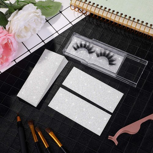 Blulu 50 Pcs Lash Box Internal Glitter Background Paper Rectangle Cardstock for False Eyelashes Storage Case Holder Makeup Cosmetic Container, No Box