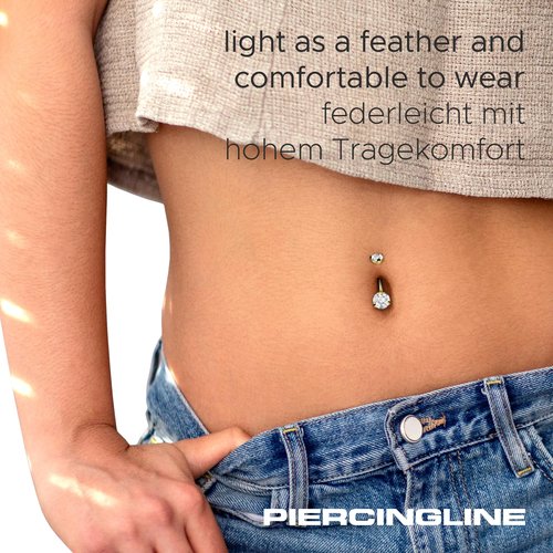 PIERCINGLINE Titanium belly button ring with internal thread and 2 CRYSTALS | Navel Ring Belly Piercing 14G 10 mm