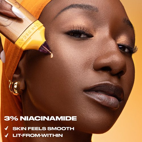 Urban Decay Face Bond Waterproof Luminizer (Over the Top - Hyper Metallic Gold), All-Over Liquid Highlighter + Bronzer, with 3% Niacinamide, Smudge-Resistant, Transfer-Resistant - 1 fl oz