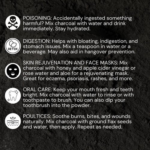 Organic Charcoal Powder by Schizandu - Activated Charcoal Natural, Vegan, Organic, GMO Free - Large Bottle 25 oz Powder