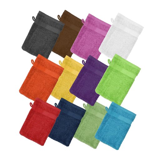 ZUPERIA Premium Bath Mitts - Pack of 12 (6 x 9 Inches) - 100% Cotton European Style Washcloths with Loop - Super Soft and Absorbent Bath Washcloths (Assorted)
