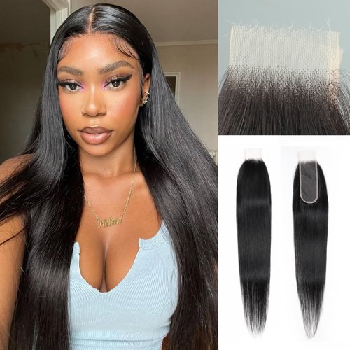 2x6 Skinlike Real HD Lace Closure Straight Human Hair Closure Invisible Ultra-thin 2x6 Kim K Lace Closure Brazilian Virgin Human Hair Pre Plucked Natural Black 14 Inch