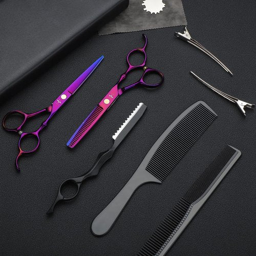 PURPLEBIRD Hair Cutting Kit, Professional Barber Scissors and Thinners Set - Stainless Steel Hair Scissors and 10 Pcs Purple for Men, Women and Pets