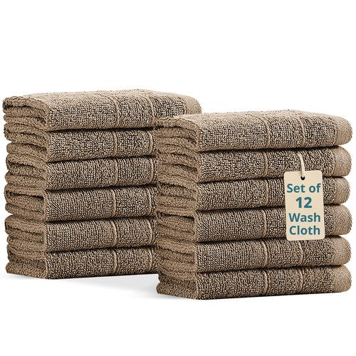 Casa Platino Washcloths 12 Pack - Spa & Salon Quality - 100% Ring Spun Mercerized Cotton Face Towels - Very Soft & Absorbent Wash Cloths for Body, Beauty, Home, Gym - Fingertip Towels - 13"x13", Taupe