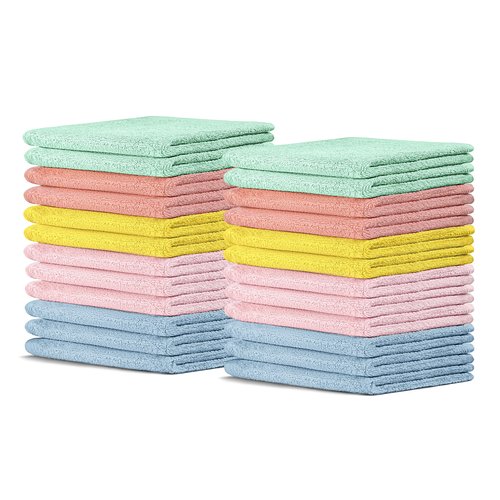 Crystal Ridge Cotton Wash Cloths 24 Pack - Washcloths for Showering, Face and Body, Soft and Highly Absorbent Multipurpose Towels for Bathroom, Kitchen, Spa and Gym - Wash Rags 12 x12 (Pastel)