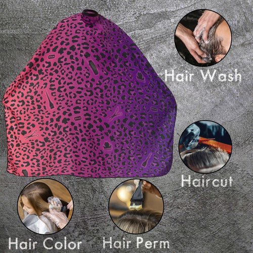 Hair Stylist Cape Unisex Barber Capes Professional, Water Proof, Metal Snap Button Closures Leopard King Midas Cape (Purple/Pink)