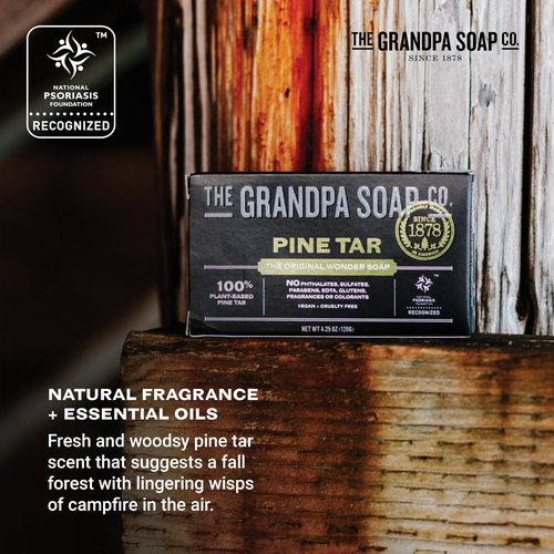 The Grandpa Soap Company Pine Tar Bar Soap for Men- Made With Pine Tar Oil, 3 in 1 Cleanser Deodorizer and Moisturizer, Dermatologist Tested, Safe for Sensitive Skin, 4.25 Oz, 8 Pack
