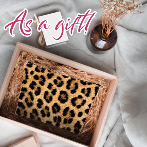 DYIRBIIY Leopard Print Cosmetic Bag, Make Up Linen Bag, Animal Protection Theme Toiletry Bag, Zipper Pouch For Travel & Daily Uses, Gift For Girls, Bags & Accessories - 09