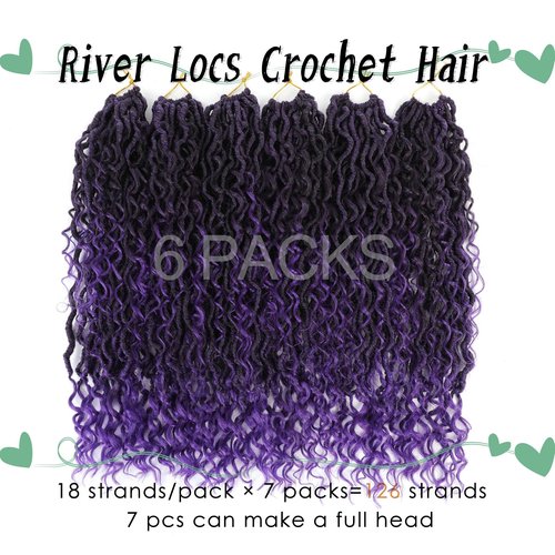 LIYATE Goddess Locs Crochet Hair 18 Inch 6 Packs Purple Faux Locs Crochet Hair for Black Women Pre Looped Soft River Locs Crochet Braids with Curly Ends Boho Locs crochet Hair (1B / Purple)
