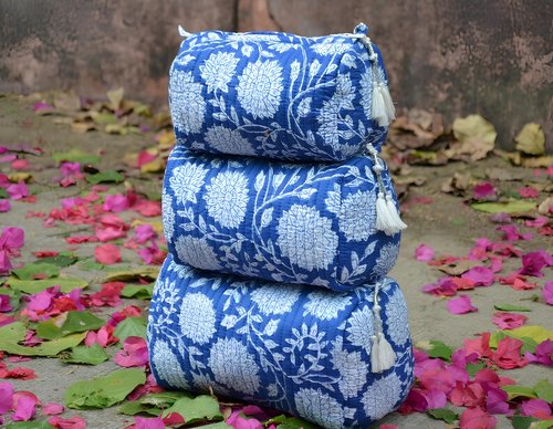 INDACORIFY 100% Cotton Block Print Cosmetic Toiletry Bags Boho Beauty Toiletry Kits Travel Case Pouch for Women's Printed Cotton Tote Bag (Pattern- 1)