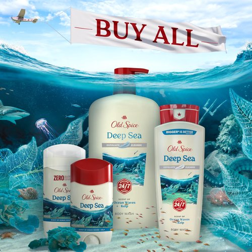 Old Spice Cleansing Body Wash for Men, 24/7 Shower Fresh with Lasting Scent, Exfoliate & Cleanse, Gentle on Skin, Vitamin B3, Deep Sea with Ocean Waves + Kelp Scent, 18 oz (Pack of 4)