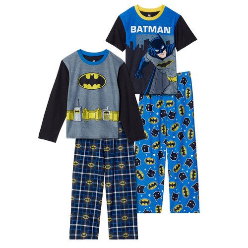 BATMAN Boys Pajamas for Kids | 4 Piece Sleepwear Sets for Boys Pajama Bottoms and Sleep Shirts for Big Boy and Toddlers Blue-grey