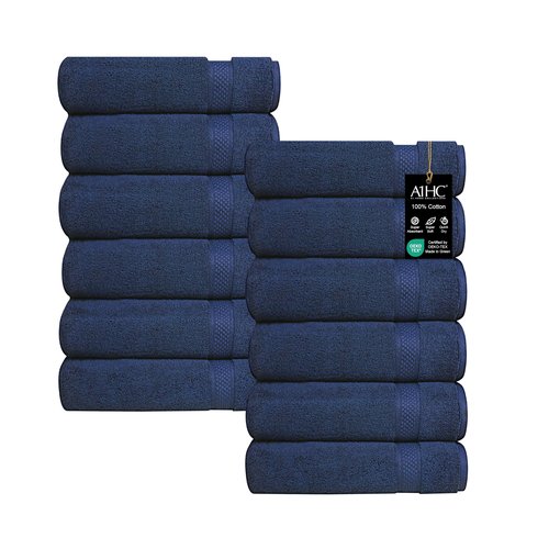 A1HC Wash Cloths Set (13x13 Inches), 500 GSM 100% Ring Spun Cotton, OEKO-TEX Green Certified, Zero Twist, Ultra Soft, Quick Dry & Highly Absorbent, Soft Washcloths (Mood Indigo, 12 Piece Wash Cloth)