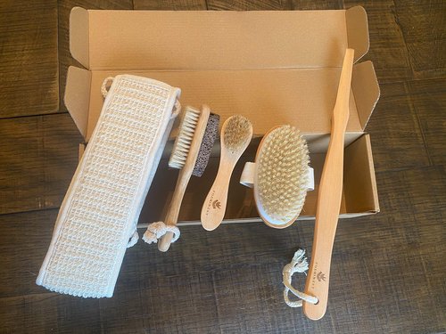Poshinest Spa Bath, and Shower 5 Piece Bamboo Brush Set
