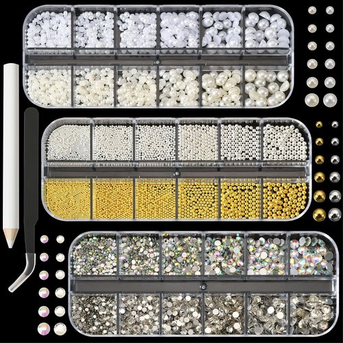 OPMADM 3 Boxes Nail Charms and Gems Nail Art Charms Charms for Nails Design Rhinestones for Nails Caviar Beads Pearls