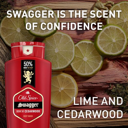 Old Spice Refreshing Body Wash for Men, 3X Defense, 24/7 Shower Fresh with Long Lasting Scent, Red Collection, Swagger with Cedarwood Scent, 24 oz (Pack of 4)
