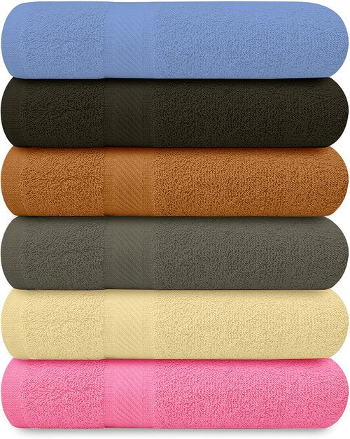 QUBA LINEN 100% Cotton Bath Towel Set – Soft, Absorbent Towels for Bathroom, Spa & Gym Use – Durable, Reusable & Machine Washable Bath Towels - Multi-Color, 27 x 54 Inches, Pack of 6