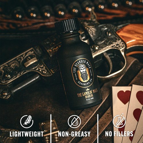 The Bearded Mack Grooming Co Beard Oil - Gamblin' Mack - Oud, Leather & Frankincense - Hydrates and Soothes, Handcrafted in USA, 1 Fl Oz
