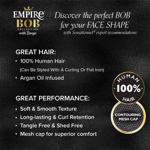 Sensationnel Empire Bob Humanhair Wig - Straight Cut Face Framing Mesh Cap for Comfort With Bangs (10 inch, BLEACHEDBLONDE)