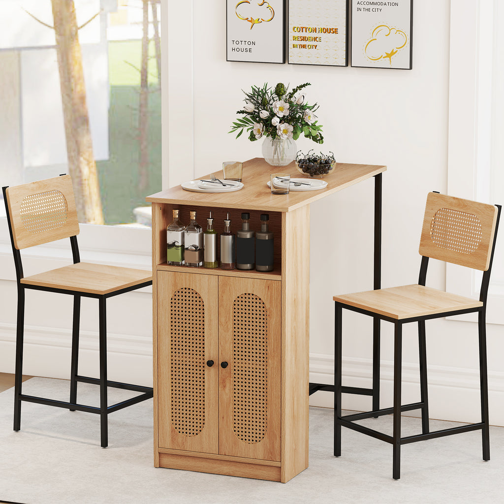 3-Piece Bar Table and Chairs Set with Storage - Natural
