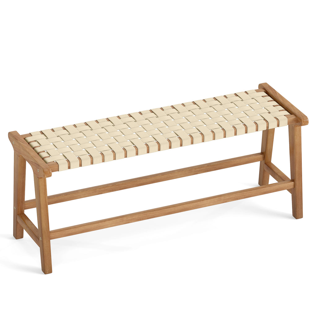 47 Inches Long Teak Wood Patio Bench with Weave Seat and Solid Legs