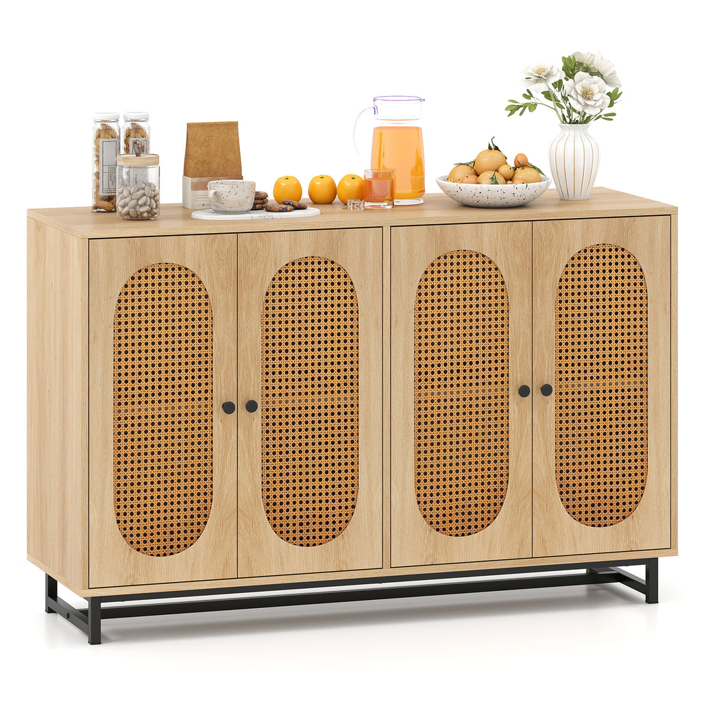 50-Inch Buffet Sideboard Cabinet with 4 Rattan Doors, Natural