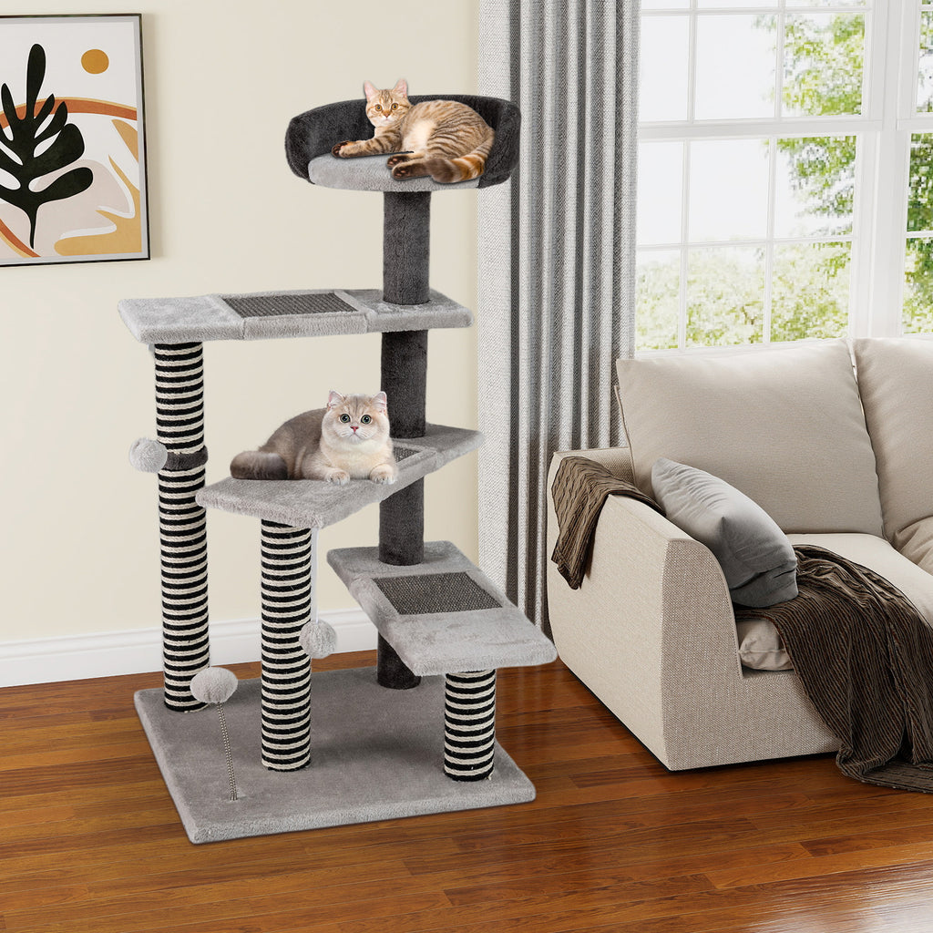 93 CM Tall Cat Tree Kitten Tower with Sisal & Jute Scratching Posts - Gray Variation