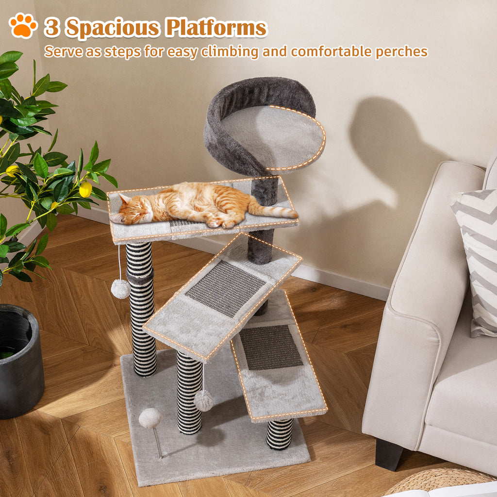 93 CM Tall Cat Tree Kitten Tower with Sisal & Jute Scratching Posts - Gray Variation