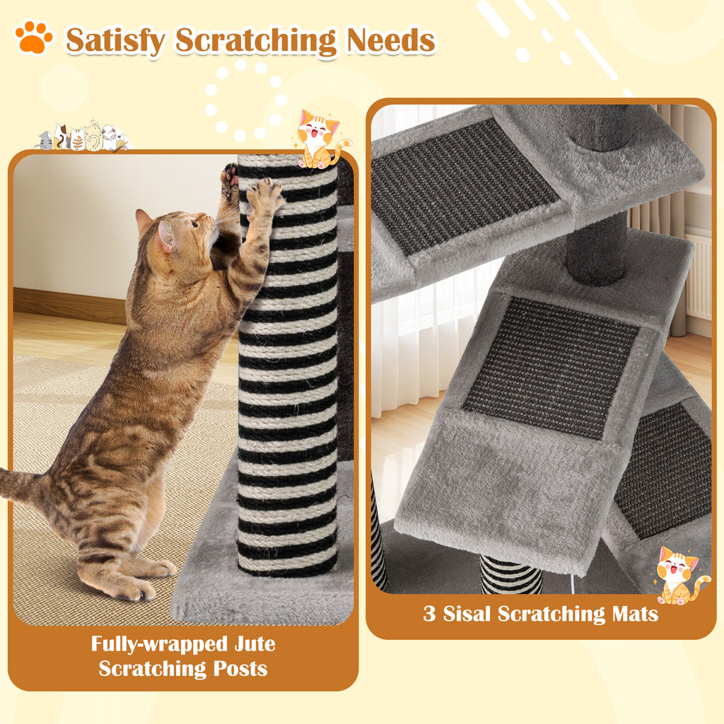 93 CM Tall Cat Tree Kitten Tower with Sisal & Jute Scratching Posts - Gray Variation