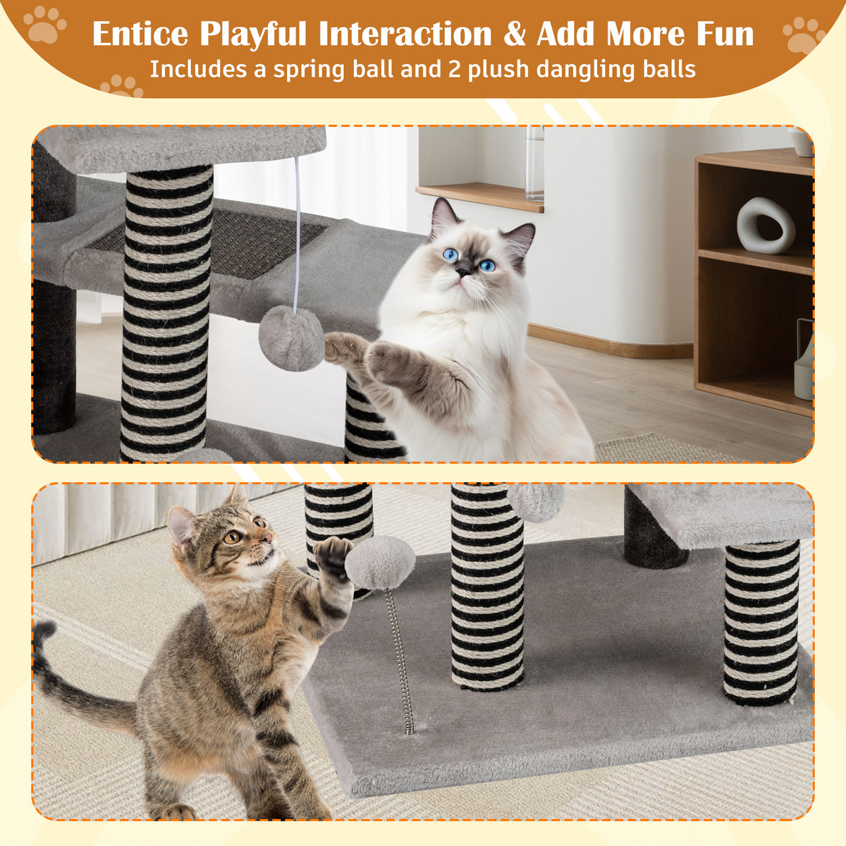 93 CM Tall Cat Tree Kitten Tower with Sisal & Jute Scratching Posts - Gray Variation
