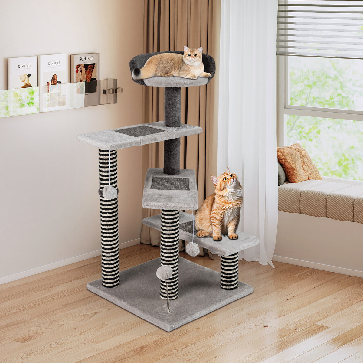 93 CM Tall Cat Tree Kitten Tower with Sisal & Jute Scratching Posts - Gray Variation