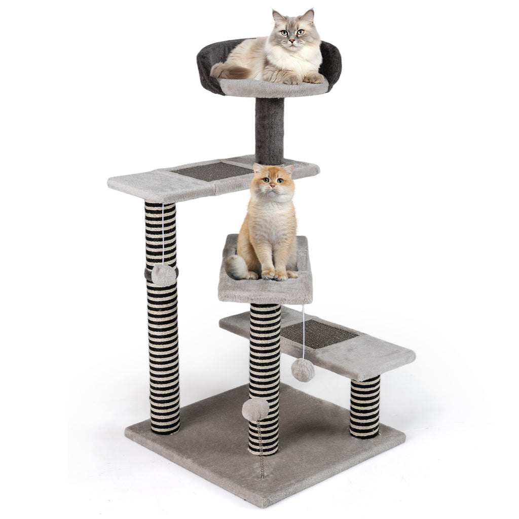 93 CM Tall Cat Tree Kitten Tower with Sisal & Jute Scratching Posts - Gray Variation