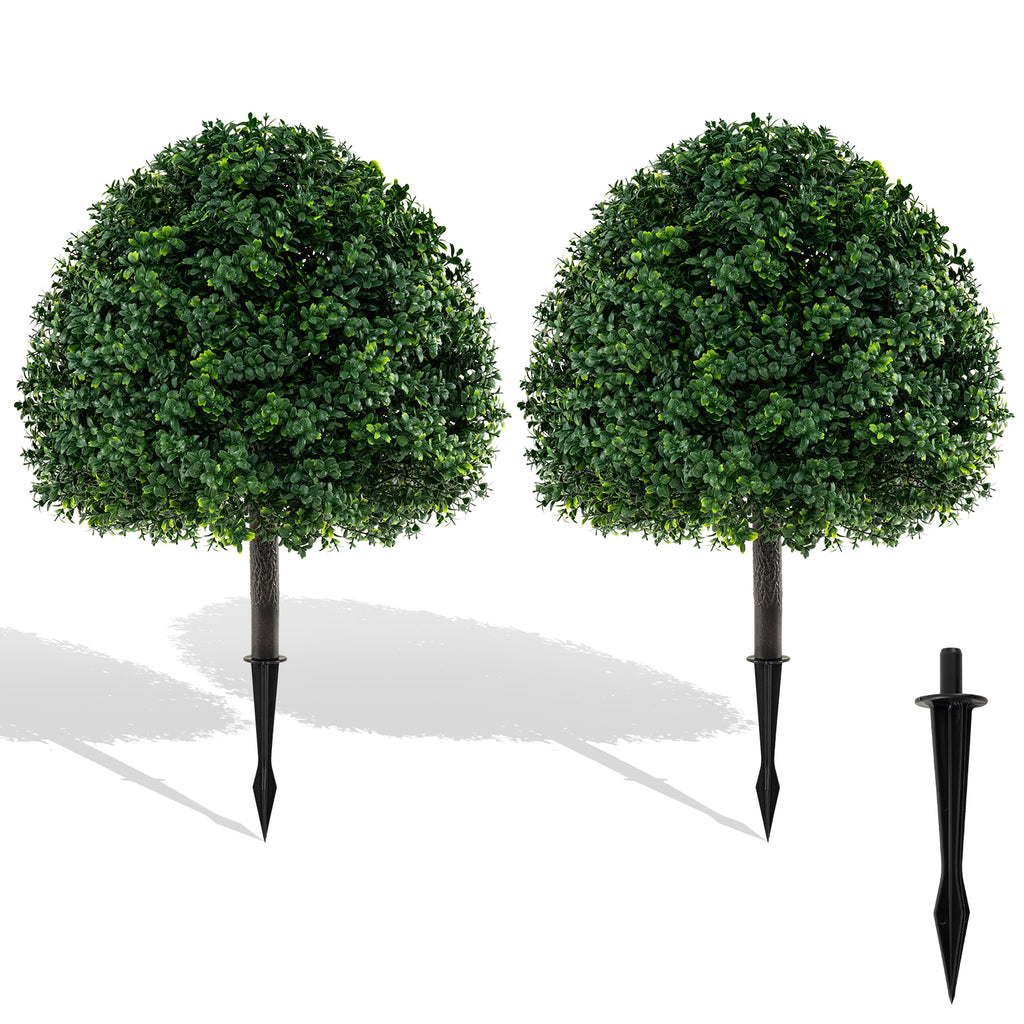 28-Inch Artificial Boxwood Topiary Ball Tree Set of 2 with Ground Spike - Green