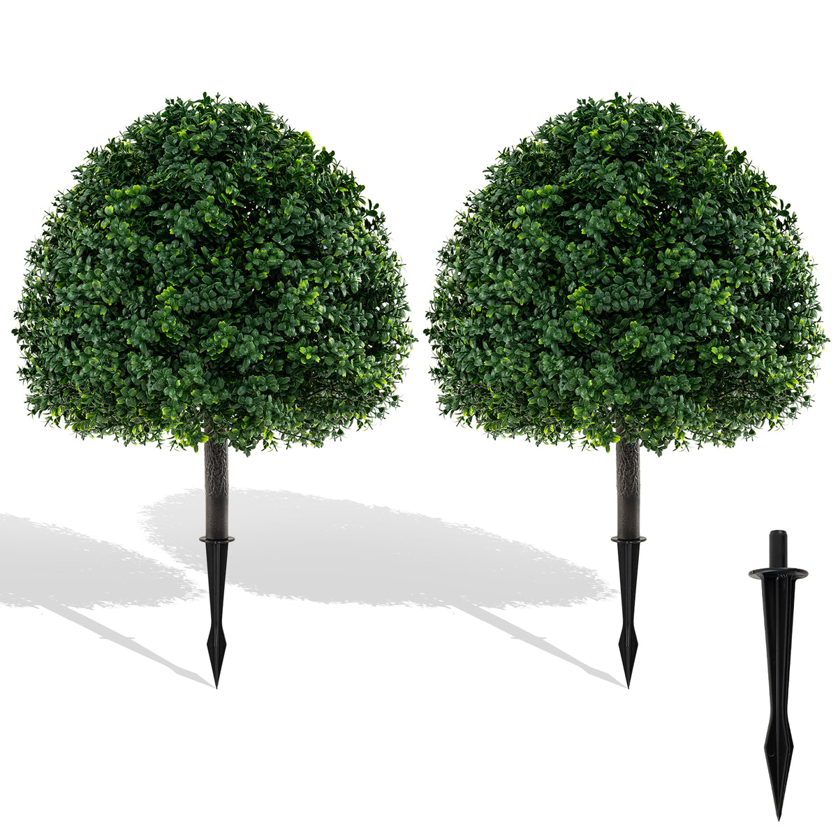 28-Inch Artificial Boxwood Topiary Ball Tree Set of 2 with Ground Spike - Green