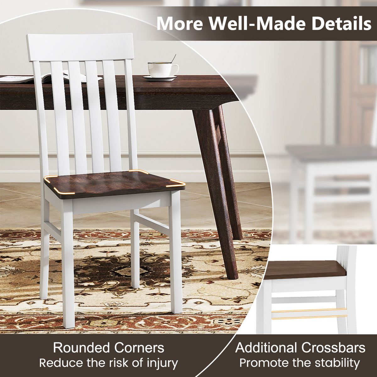 Set of 2 Armless Dining Chairs, High Backrest, White Farmhouse