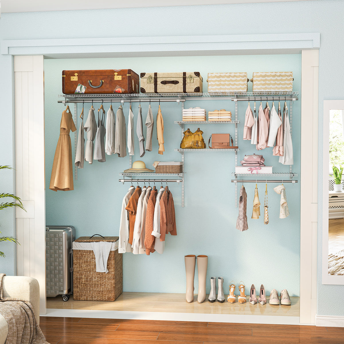 4-8 Feet Closet Organizers and Storage System with Hanging Rod for