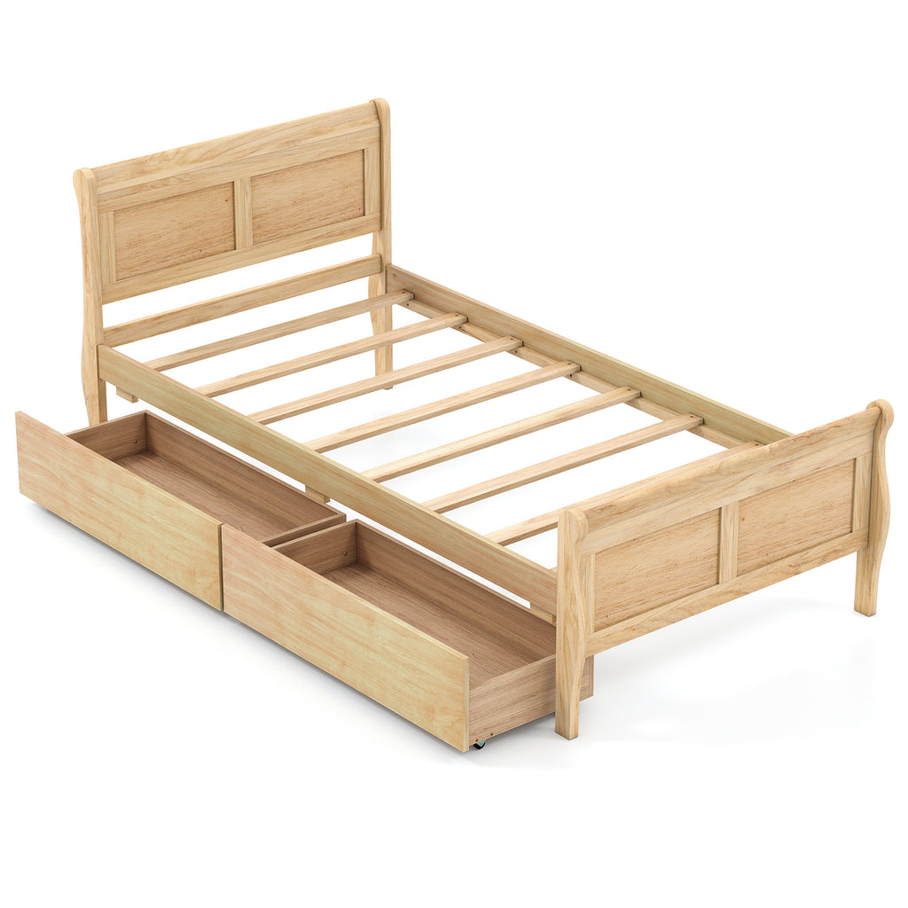 Wood Bed Frame with Upholstered Headboard, Twin Size