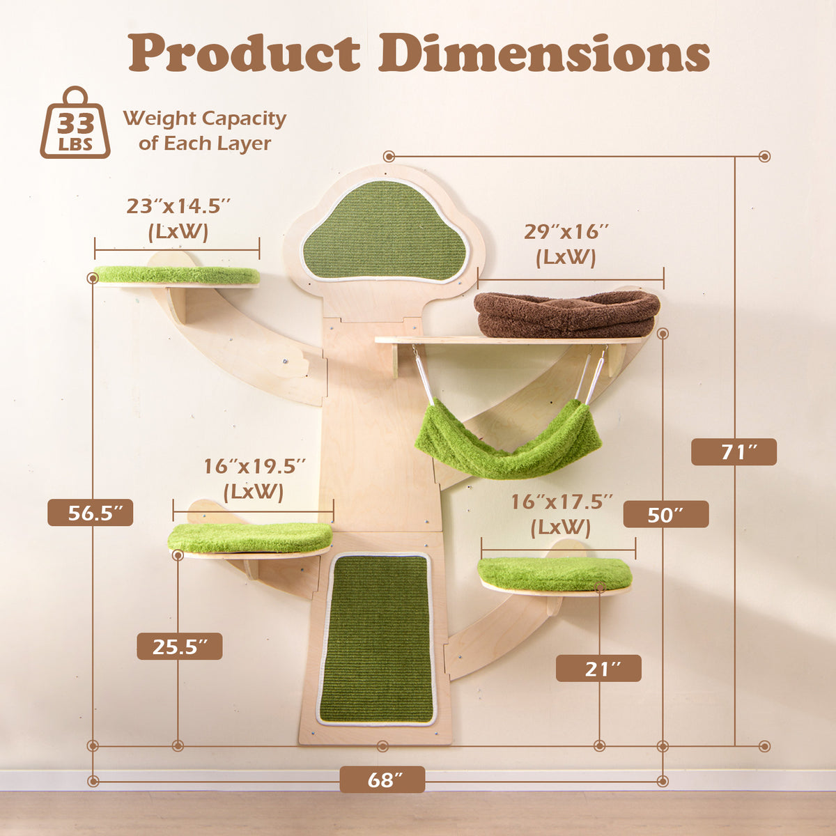 Wall-Mounted Cat Tower with Bed & Shelves - Green Variation of THIS Listing