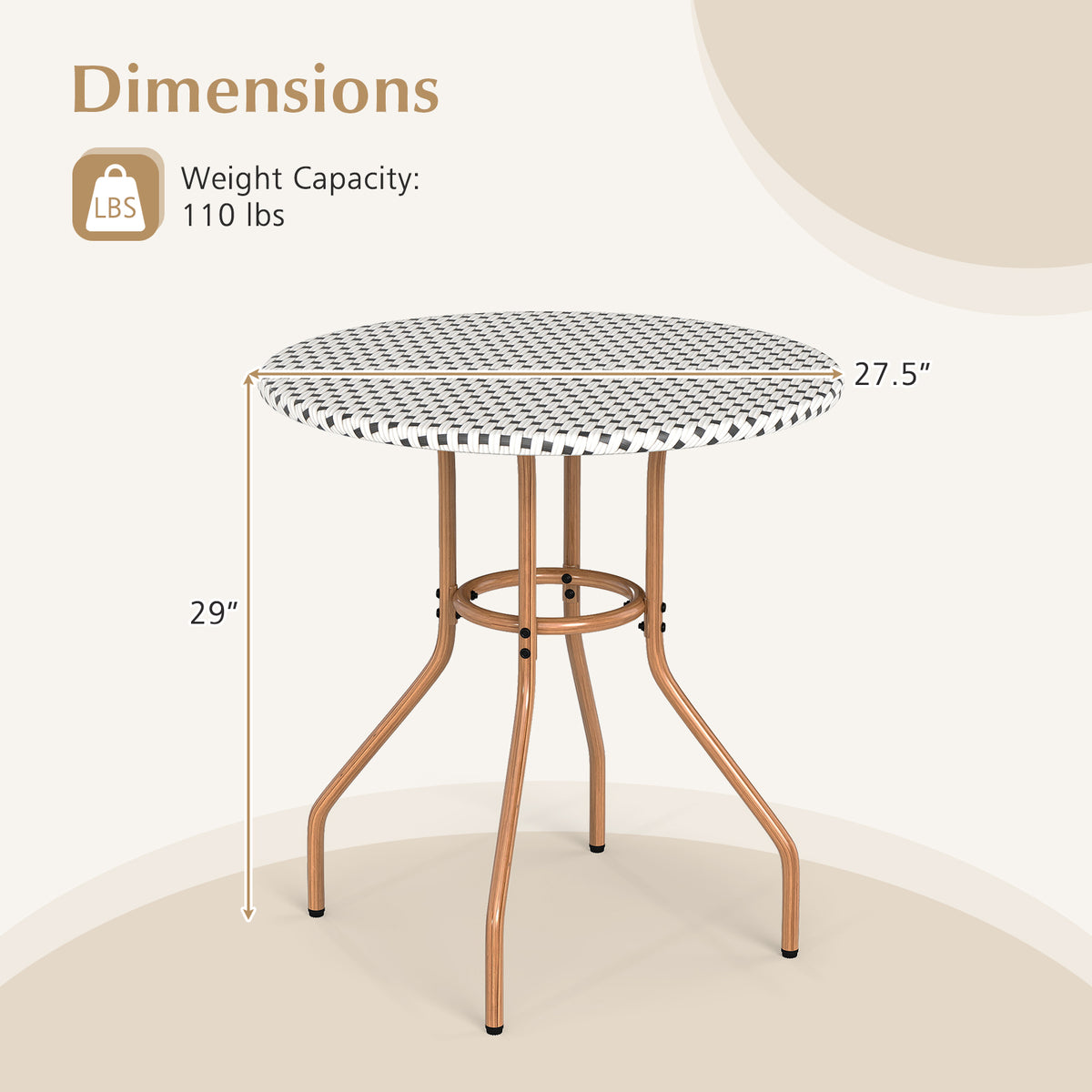 27.5" PE Rattan Bistro Table - White